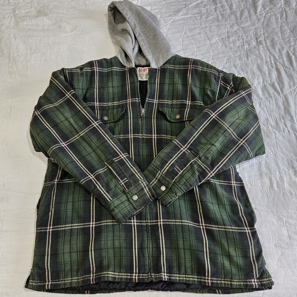 Levi's Workwear 53 Quilted Lined Green Plaid Hoodie / Jacket   Men's M  Full Zip